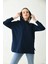 Lacivert Yanları Yırtmaç Detay Kapüşonlu Sweatshirt 1
