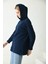 Lacivert Yanları Yırtmaç Detay Kapüşonlu Sweatshirt 2