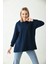 Lacivert Yanları Yırtmaç Detay Kapüşonlu Sweatshirt 5
