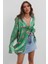 Mad Girls Leoparlı Yeşil Saten Gömlek MG187 4