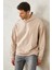Erkek Bej Oversize Bol Kesim Kapüşonlu Yaka Baskılı Sweatshirt 1