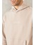 Erkek Bej Oversize Bol Kesim Kapüşonlu Yaka Baskılı Sweatshirt 3
