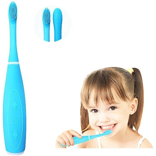 Xinhang Çocuk Şarj Edilebilir Elektrikli Diş Fırçası Seti, Silikon Fırça Kafası, 2 Fırça Kafası (Mavi) (Yurt Dışından)