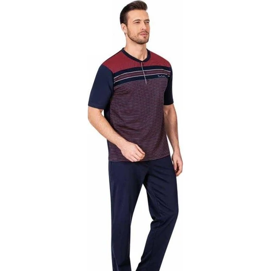 Pierre Cardin Erkek 3'lü Jakarlı Kısa Kollu Pijama Takımı 5480 - Bordo