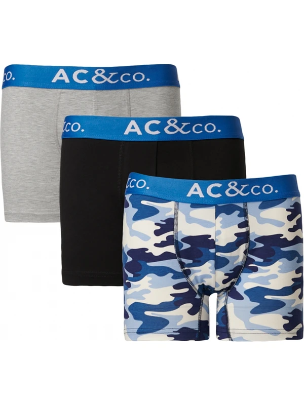 AC&Co / Altınyıldız Classics Erkek Lacivert-gri 3'lü Desenli Pamuklu Esnek Boxer Paketi