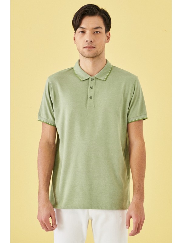 ALTINYILDIZ CLASSICS Erkek Yeşil Düğmeli Polo Yaka Cepsiz Slim Fit Dar Kesim Düz Tişört