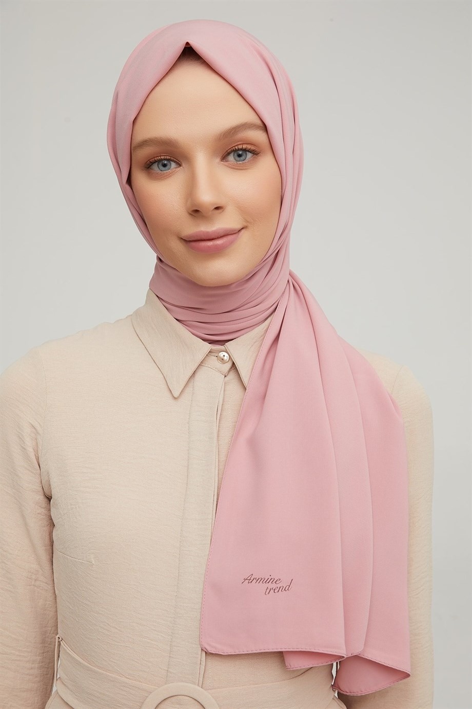 Armine Trend Medine Ipeği Şal 70X200 - Pudra görsel 3