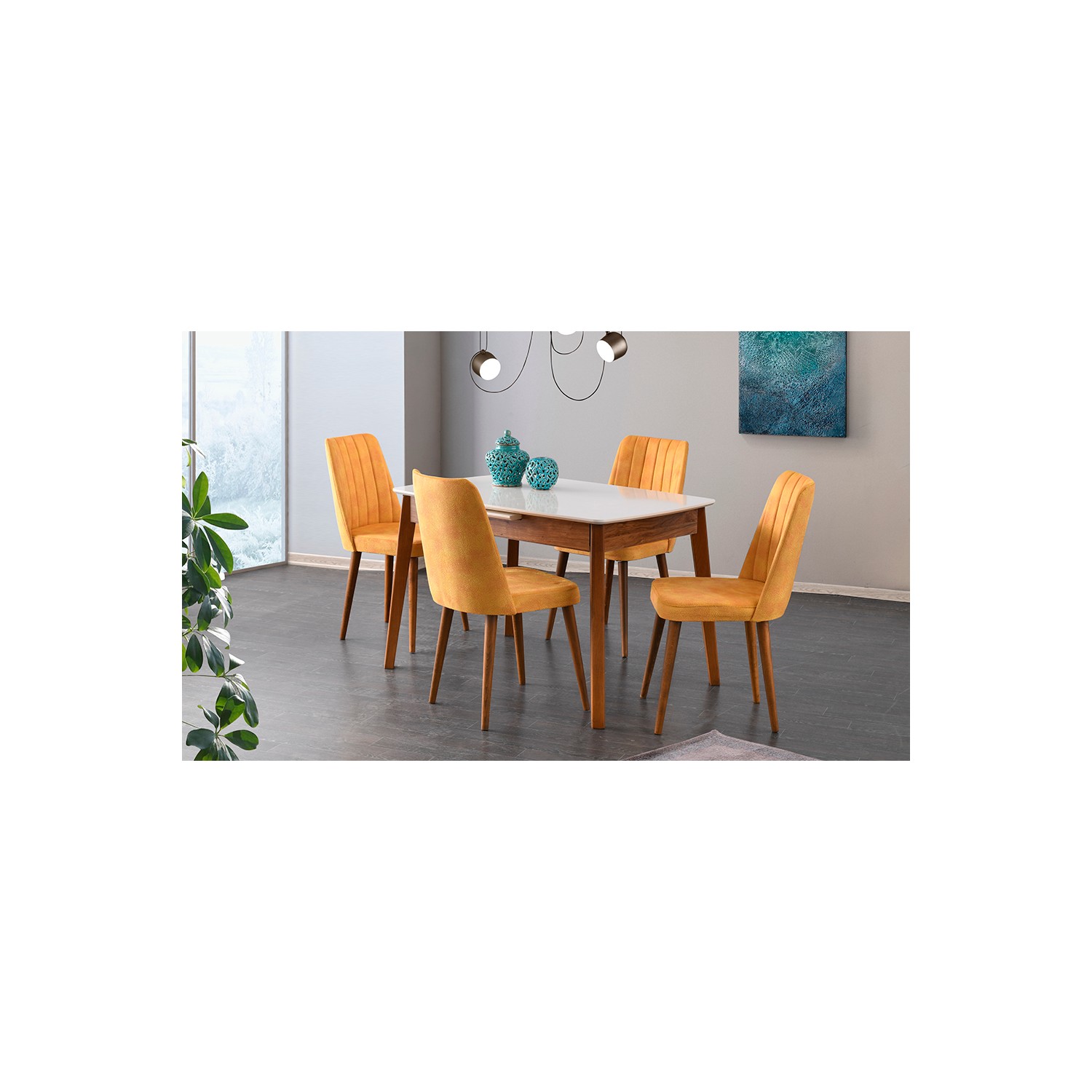 Yıldız Mobilya Kent Yemek Masası Takımı Ceviz Ekru Fiyatı