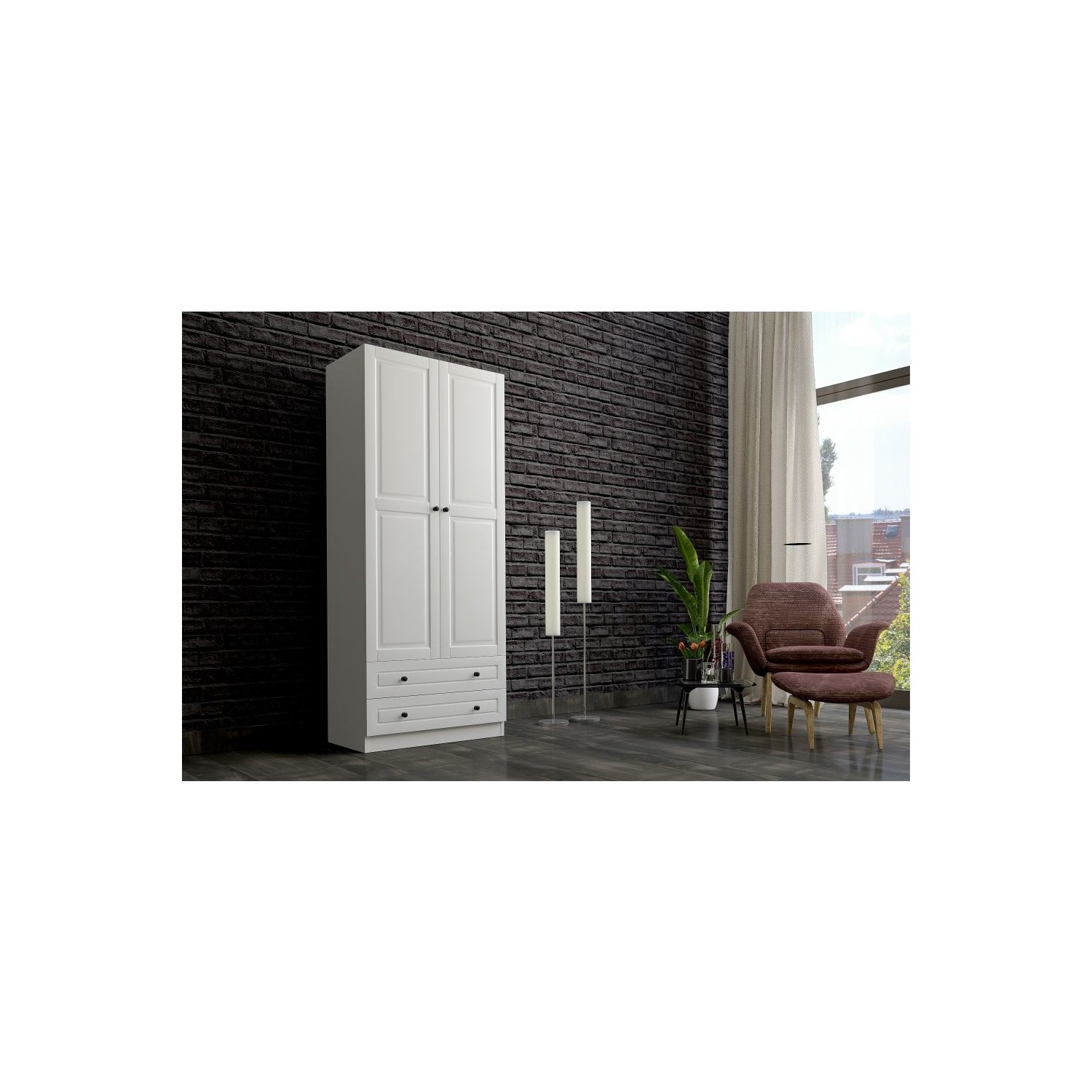 Rabi Beyza Avangart 2 Kapakli 2 Cekmeceli Gardirop Beyaz Fiyati