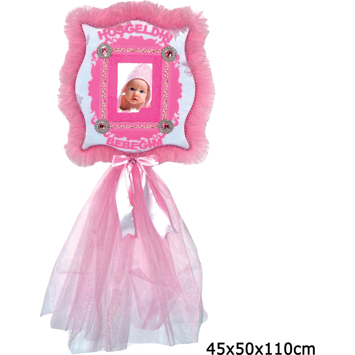 Can Hoşgeldin Bebeğim Kare Çerçeve Bebek Kapı Süsü Pembe