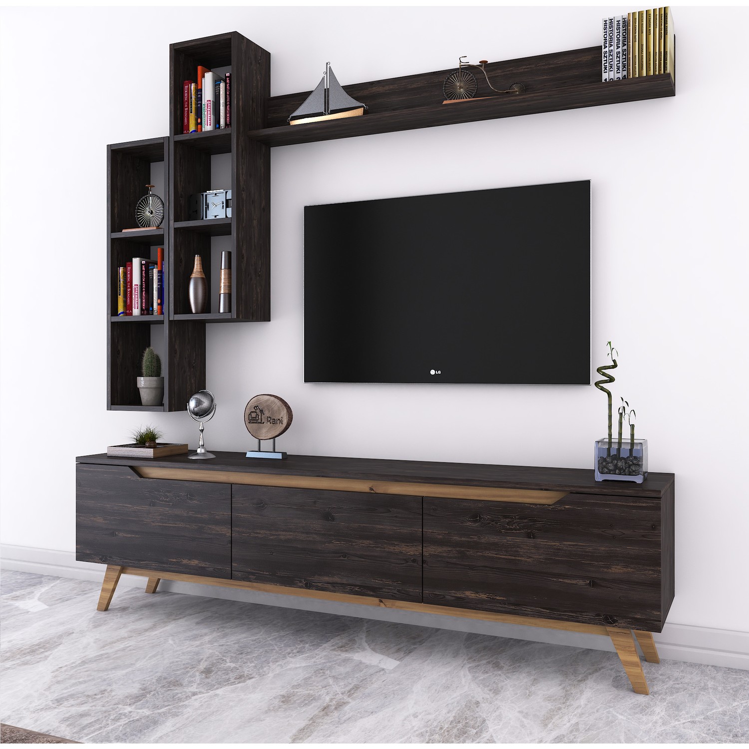 Rani D1 Duvar Raflı Kitaplıklı Tv Ünitesi Duvara Monte Fiyatı
