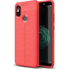 Microsonic Xiaomi Mi A2 (Mi 6X) Kılıf Deri Dokulu Silikon Kırmızı