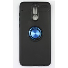 Case 4U Huawei Mate 10 Lite Kılıf Yüzüklü Darbeye Dayanıklı (Mıknatıslı Araç Tutucu Uyumlu) Siyah - Mavi