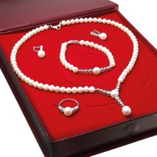 Chavin İnci Gümüş Kolye Küpe Bileklik Yüzük Takım, Set Ds33