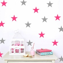 Tilki Dünyası 132 Adet Gri ve Pembe Yıldızlar Bebek ve Çocuk Odası Duvar Sticker