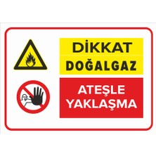 Renkli Reklam Dikkat Doğalgaz Ateşle Yaklaşma Levhası (Sac Malzeme)