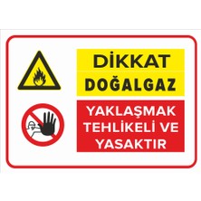 Renkli Reklam Dikkat Doğalgaz Yaklaşmak Tehlikeli Ve Yasaktır Levhası (Sac Malzeme)