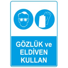 Renkli Reklam Gözlük Ve Eldiven Kullan Levhası (Sac Malzeme)