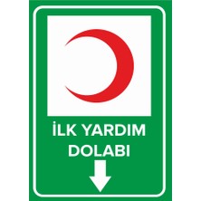 Renkli Reklam İlk Yardım Dolabı Aşağı Ok Levhası (Sac Malzeme)