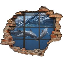 Renkselart Yunus, Deniz Ve Kırık Cam 3D Görünümlü Duvar Sticker