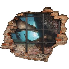 Renkselart Fok, Deniz Ve Kırık Cam 3D Görünümlü Duvar Sticker