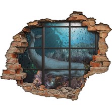 Renkselart Balina, Deniz, Tuğla Ve Kırık Cam 3D Görünümlü Duvar Sticker