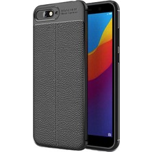 Case 4U Huawei Y6 2018 Kılıf Rugan Armor Deri Görünümlü Yüksek Kalite Silikon Niss - Siyah