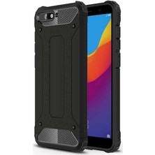 Case 4U Huawei Y6 2018 Kılıf Çift Katman Zırh Koruma Tank Arka Kapak - Siyah