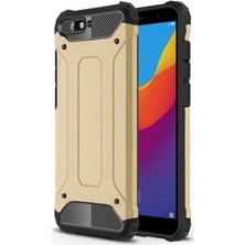 Case 4U Huawei Y6 2018 Kılıf Çift Katman Zırh Koruma Tank Arka Kapak - Altın