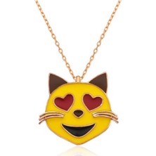 KENPAZAR Gumush Gümüş Kalp Gözlü Kedi Emoji Bayan Kolye