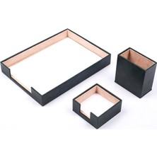 Güner Ofis Deri 3 Parça Masaüstü Seti Seti Yeşil Tekli Evrak Rafı Kalemlik Ve Notluk