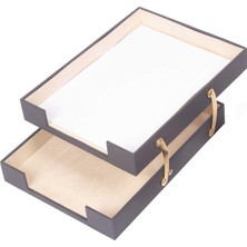 Güner Ofis İkili Katlanabilir Deri Evrak Rafı Gri