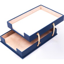 Güner Ofis İkili Katlanabilir Deri Evrak Rafı Mavi