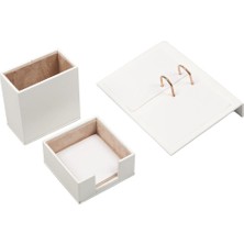 Güner Ofis Beyaz Deri 3 Parça Masaüstü Seti Takvimlik Kalemlik Notluk ile Şık Düzenleme