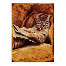 Cakasepetim Ahşap Tablo Gazete Okuyan Kedi