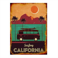 Cakasepetim Ahşap Tablo California Sörf Afişi