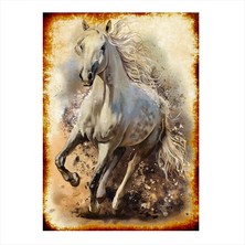 Cakasepetim Ahşap Tablo Dört Nala Koşan Beyaz At