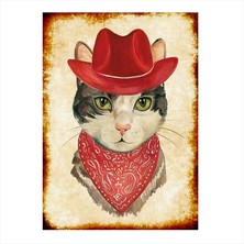 Cakasepetim Ahşap Tablo Şapkalı Kedi