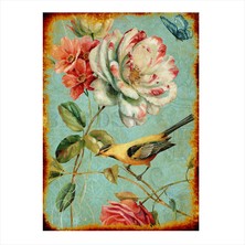 Cakasepetim Ahşap Tablo Çiçek ve kuş