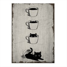 Cakasepetim Ahşap Tablo kahve fincanı ve kedi