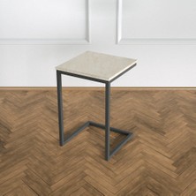 Evka Potrica C Sehpa - Metal Siyah Ayak Bej Mermer