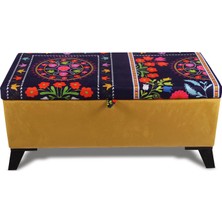 Armi Puf Etnik Suzani Desenli Sarı Sandıklı Puf