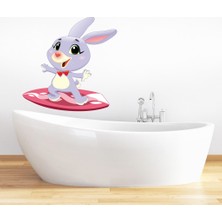 Tilki Dünyası Sörf Yapan Tavşan Banyo ve Duşakabin Sticker