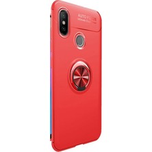 Gpack Xiaomi Mi 8 Kılıf Ravel Yüzüklü Mıknatıslı Silikon + Nano Glass Kırmızı