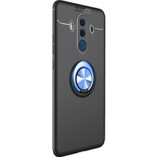 Gpack Huawei Mate 10 Pro Kılıf Ravel Yüzüklü Mıknatıslı + Nano Glass Siyah - Mavi