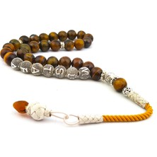 Pigado İsme Kişiye Özel Gümüş Püsküllü Doğal Taş Kapangözü Tesbih