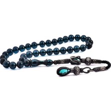 Pigado 1000 Ayar Gümüş Kazaz Püsküllü Küre Kesim Su Yeşili Sıkma Kehribar Tesbih