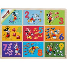 Woody Mickey Mouse Ve Arkaşları 9 Parça Raptiyeli Ahşap Bul Tak Rakamlar Yapboz