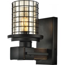 AVONNI AP-60002-1E Eskitme Kaplama Aplik E27 Metal Ahşap Cam 15x20cm