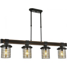 Avonni AV-4216-4EY Eskitme Kaplama Modern Avize E27 Metal Ahşap H: 70 cm, WxD: 95x15 cm